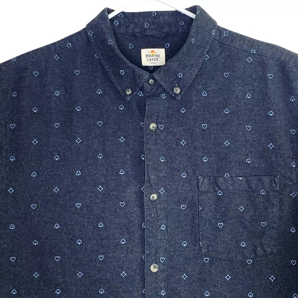 Marine Layer Mens Long Sleeve Geometric Print Button Down Shirt Grey Large